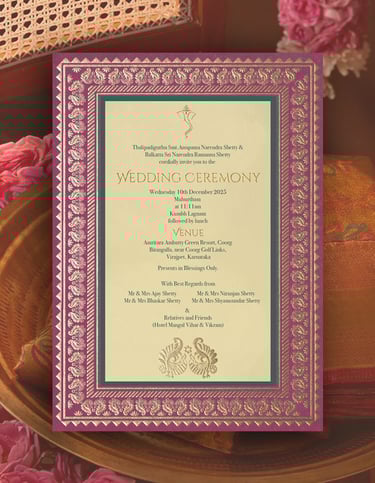 a wedding invitation card with a floral design