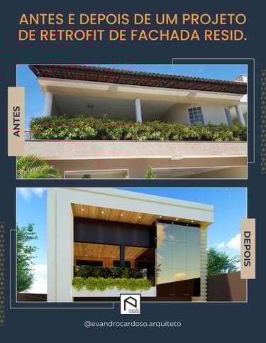 Antes e Depois de projeto de Retrofit de Fachada Residencial em São Paulo