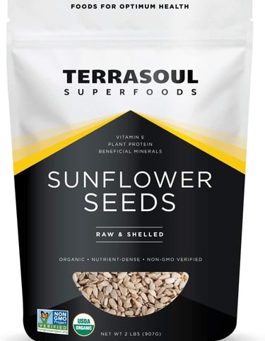 a bag of sunflower seeds on a white background