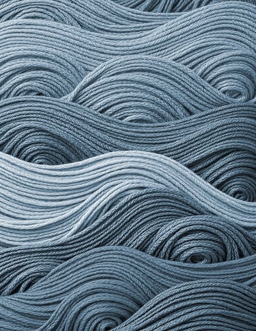 Reljef talasa napravljen od niti, plava boja. Ilustracija elementa VODA.