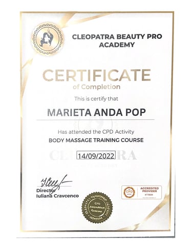a certificate for a professional massager