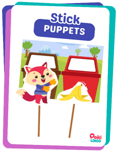 Stick Puppet printables set with recycling elements for kids