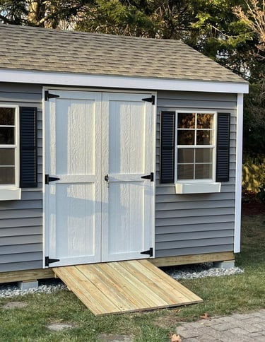 10x14 vinyl shed, handcrafted in North Andover, MA, offers a practical and stylish storage solution.