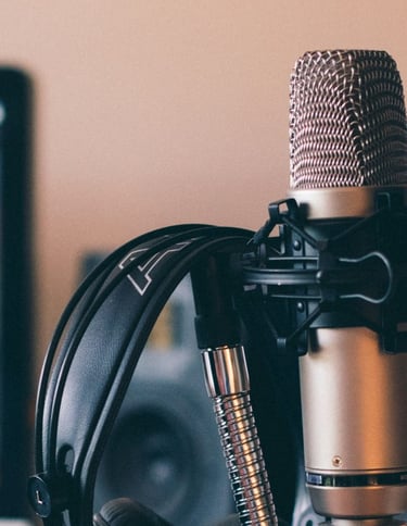 Professional voice over recording in home studio with high-quality audio equipment