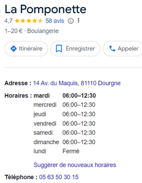 HORAIRE DE LA BOULANGERIE