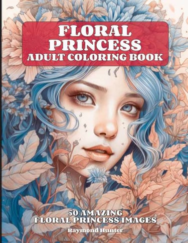 Floral Princess coloring book containing 50 captivating images of beautiful flower-adorned women