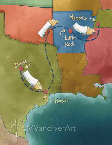 Illustrations from Semi Sam is a Trucker Man by New Orleans artist & illustrator Melissa Vandiver.