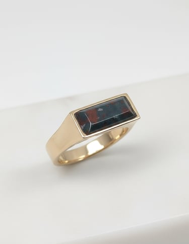 Custom Made clean modern signet ring with hand cut bloodstone