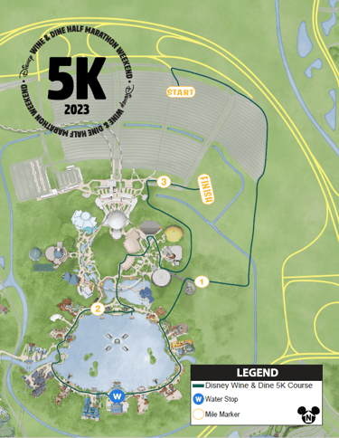 2023 runDisney Wine and Dine 5K Course Map