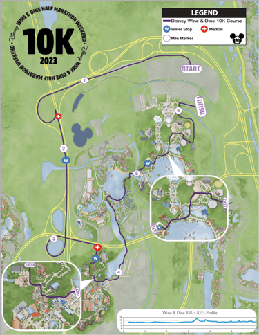 2023 runDisney Wine and Dine 10K Course Map