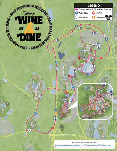 2023 runDisney Wine and Dine Half Marathon Course Map