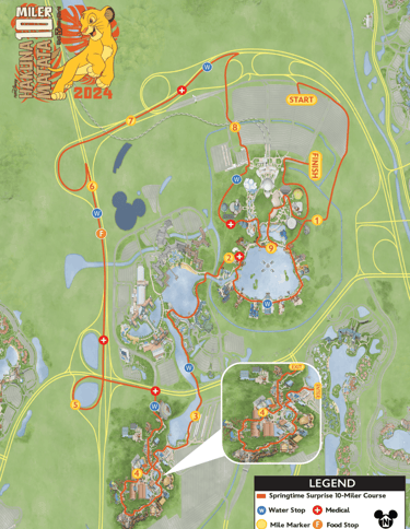 2024 runDisney Springtime Surprise Hakuna Matata 10 Miler Course Map