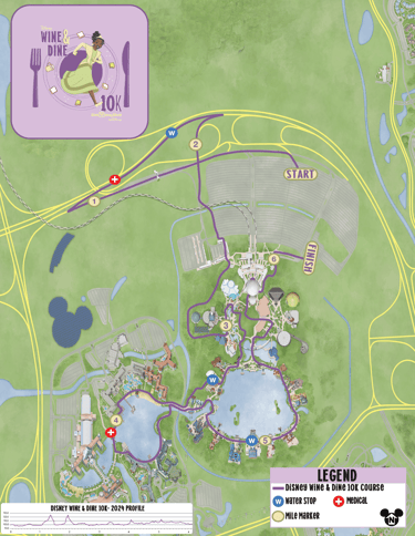 2024 runDisney Wine and Dine 10K Course Map