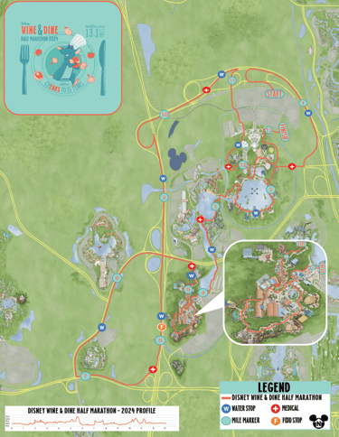 2024 runDisney Wine and Dine Half Marathon Course Map
