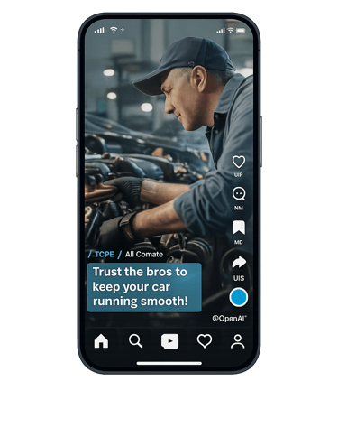 Short form video of auto mechanic working, promoting car service on social media
