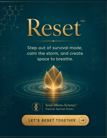 A glowing gold lotus flower on water for the Reset mindfulness program featuring spiritual and scientific themes.