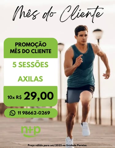 Promoção depilação masculina ou feminina: 5 sessões axilas por 10x R$29,00
