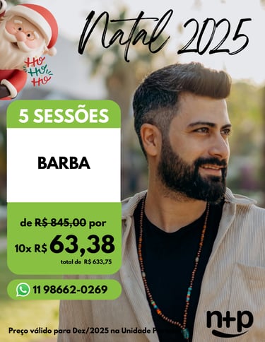 Promoção de depilação a laser masculina: 5 sessões de barba por 10x de 63,38.