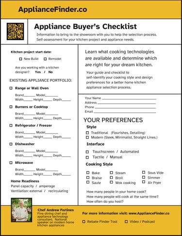 Single page customer appliance buyer checklist
