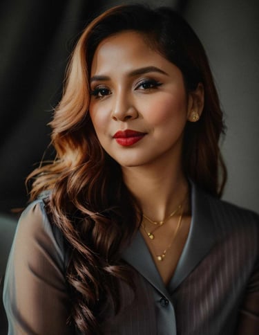 a woman with long hair and a necklace