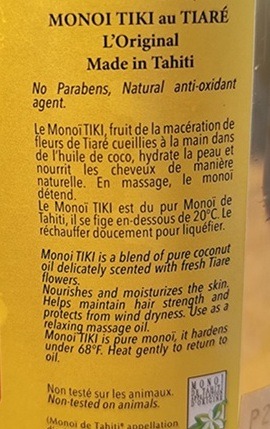 composition de l'huile de massage détente au Monoi