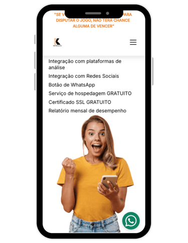 celular mostrando aplicação de site