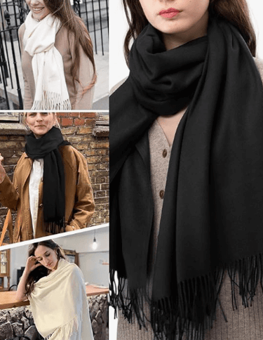 a woman wearing a scarf and a scarf around her neck