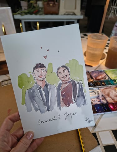 Gästeportraits, live gezeichnet während einer Firmenfeier