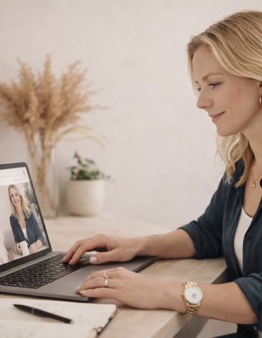 Founder of Flo Ellis Studio working at laptop designing structured website for clients