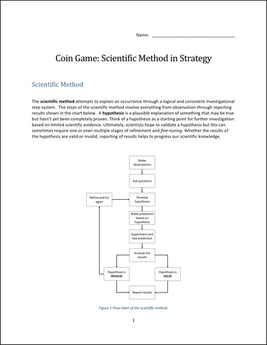 Coin Game: Scientific Method in Strategy lab activity first page preview