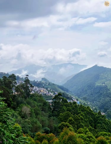 Distant view of Kodaikanal settlement shrouded in mist from Coaker’s Walk.