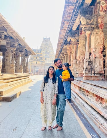 Family moments at Virupaksha Temple—Hampi’s blessings in every step we take.
