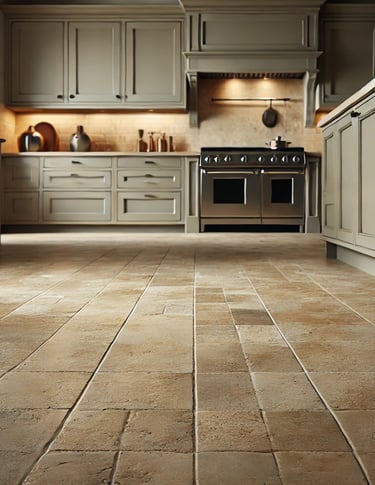 Trawertyn w kuchni klasyczny brąz, kamień naturalny z włoch