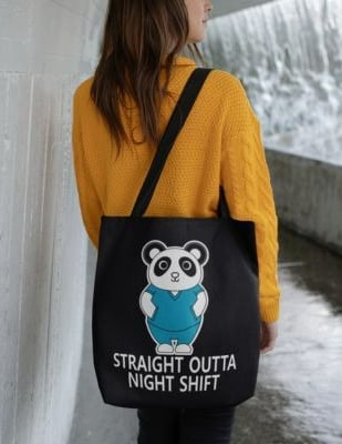 women sling night shift nurse panda tote bag