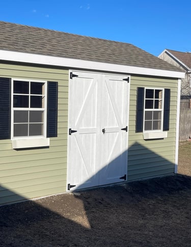 10x14 vinyl shed custom built in Peabody, Massachusetts for durable outdoor storage.