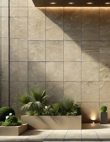 Trawertyn na ścianie jasny beżowy włoski kamień naturalny