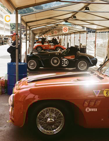 a race car parked in the paddock