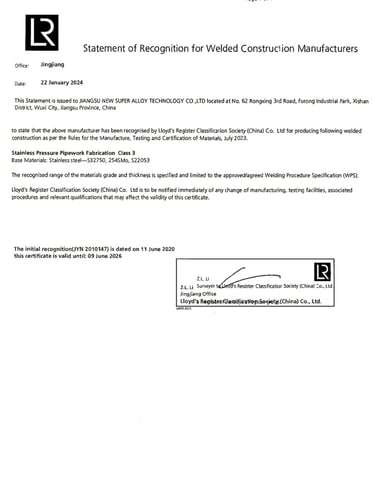 LR Welded Construction Manufacturers Certified