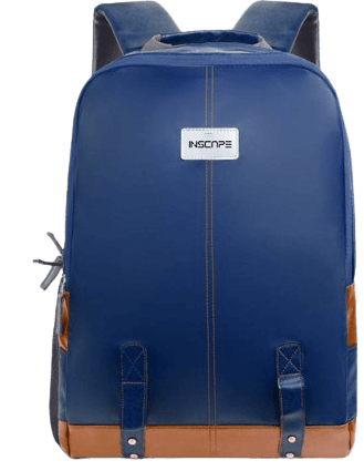 leather school bag in blue and brown color 