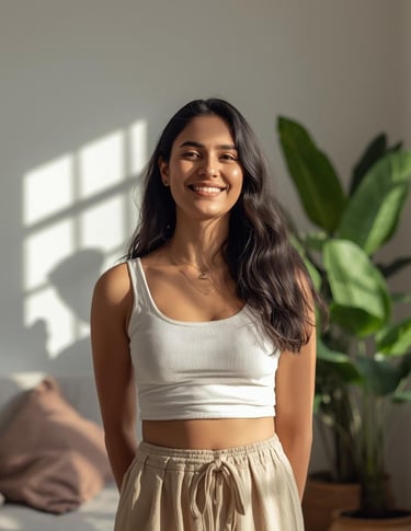 Clean AF Life founder with her plants, highlighting a non-toxic lifestyle.