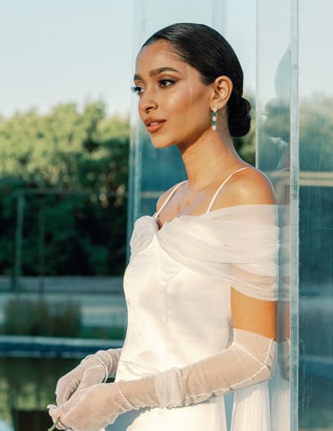 Minimalist bride Zahra Omarji wearing sleek low bun