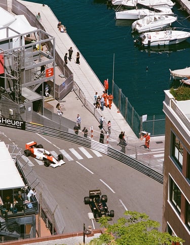 Ayrton Senna's Mclaren driving through Rascasse corner in Monaco