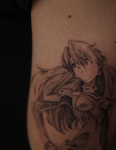 Tatouage Manga Evangelion Asuka réalisé par Margot Dubs Tattoo