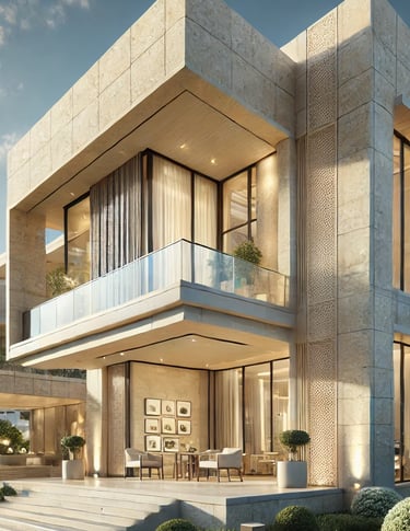 Trawertyn na elewacje projekt jasnego kremowego kamienia naturalnego