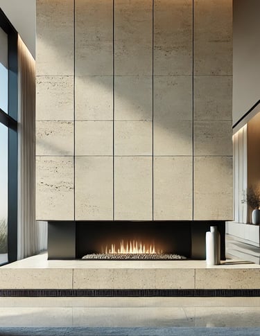 Trawertyn na kominek jasny Bianco, luksusowy włoski kamień