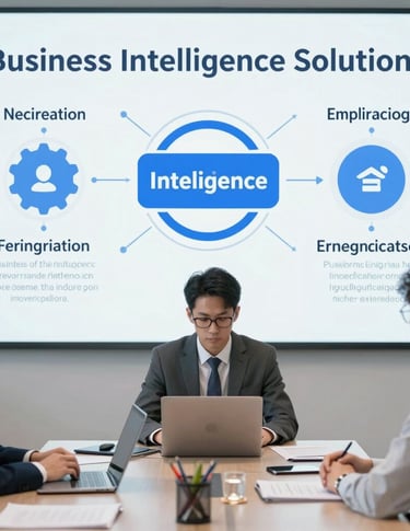 A professional working on a sleek laptop analyzing business data with charts and dashboards on screen.