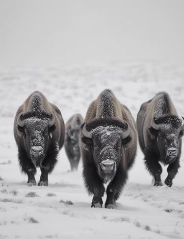 A powerful bison standing firm against a stormy sky, symbolizing strength and resilience.