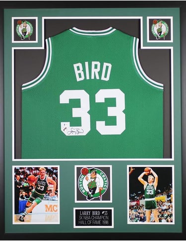 Larry Bird Autographed and Framed Green Boston Jersey - Beautifully Matted and Framed - Hand Signed 