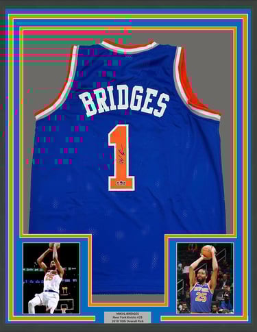 Framed Facsimile Autographed Mikal Bridges 35x39 New York Blue Reprint Laser Auto Basketball Jersey