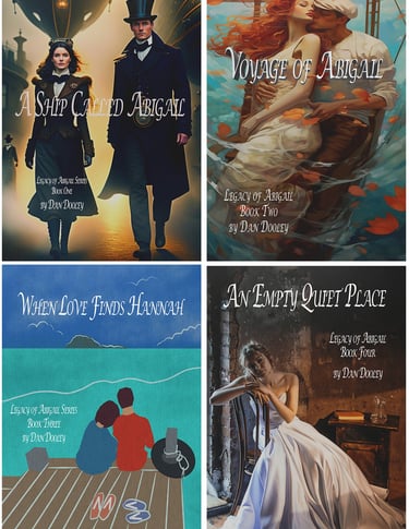 Four historical romance book covers from the Legacy of Abigail series by Dan Dooley.